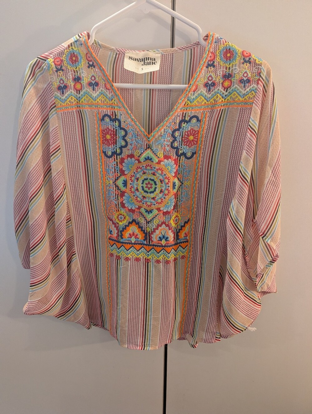 Savanna Jane Pink Multicolor Embroidered V-Neck Tunic Small